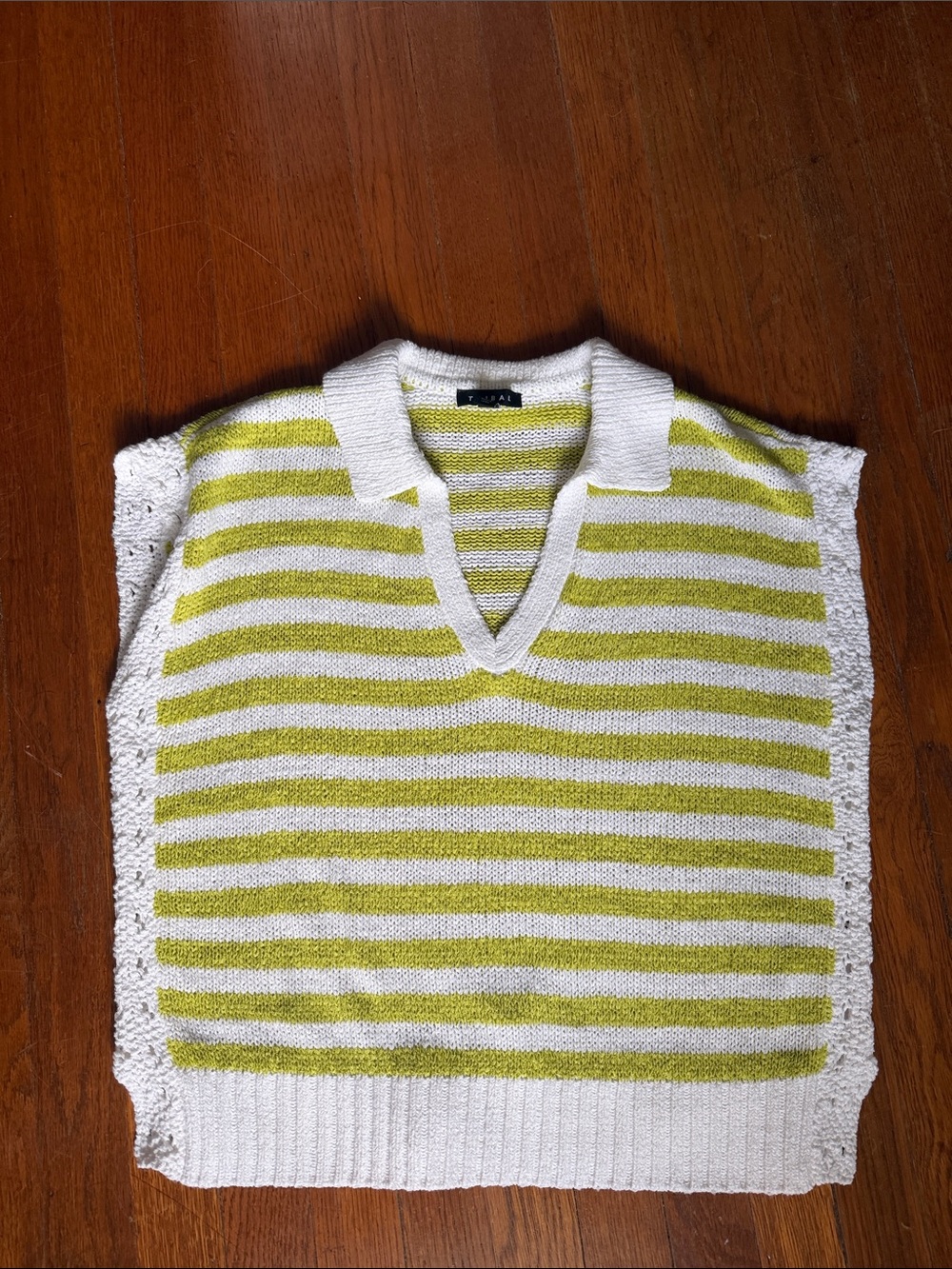 Knit Stripe Sleeveless Vest - White & Lime